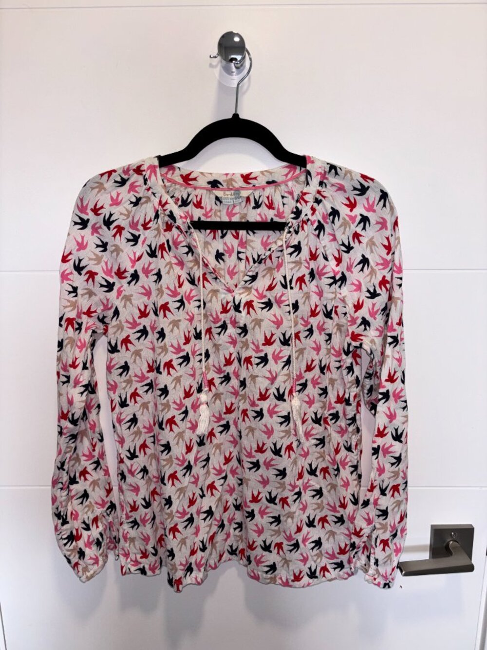 Boden Bird Print Bird Blouse Pink Red Black Size 6